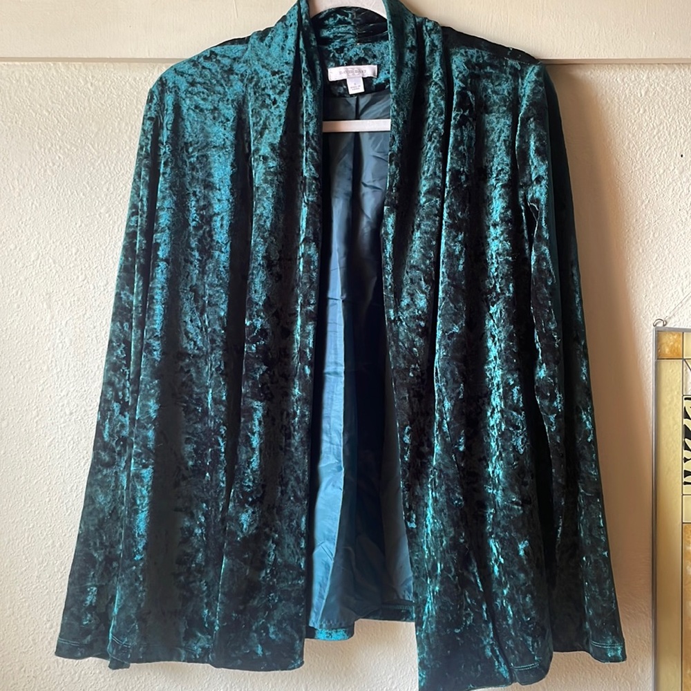 Vintage teal velvet open front cardigan by David Dart